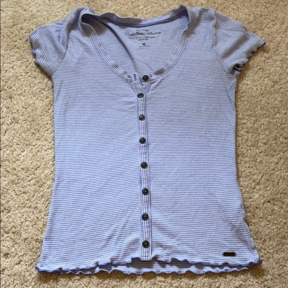 Light blue & white striped short sleeve top